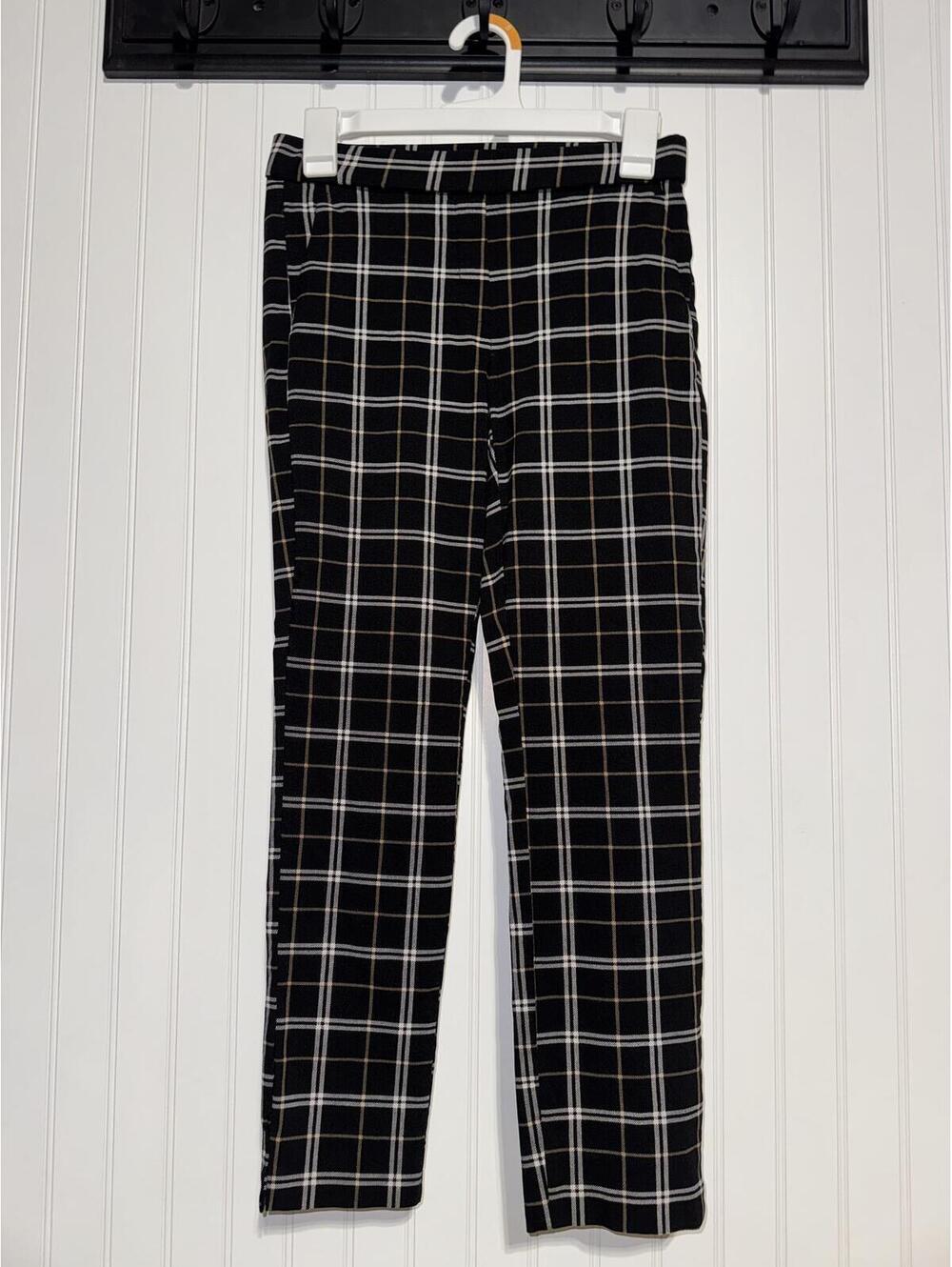 Jules & Leopold Black Tan Plaid Flat Front Stretch Skinny Pants Women's Size XS